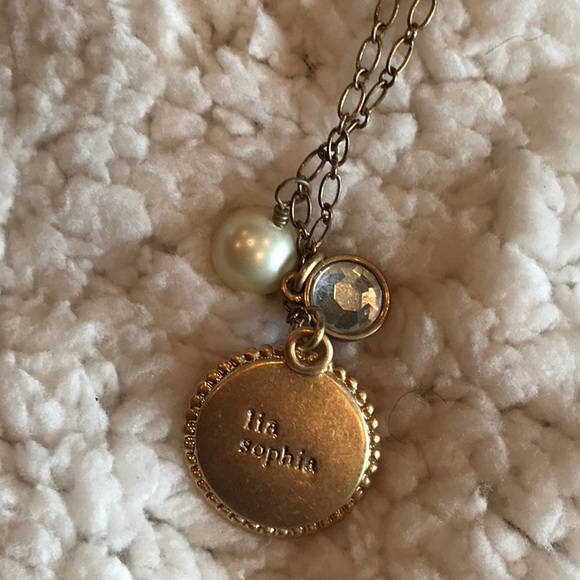 NWOT Lia Sophia GILDED ROSE Resin Necklace w/crystal & pearl bead - Picture 5 of 7